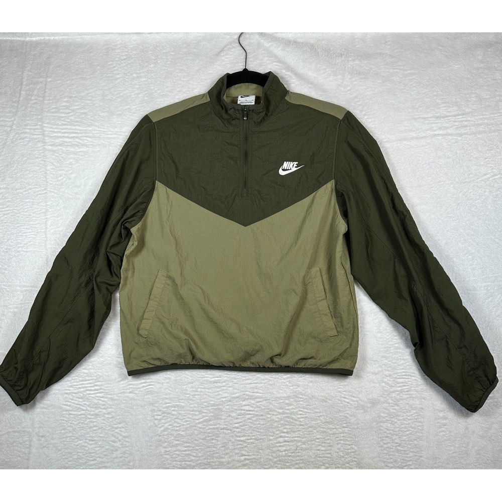 Nike Windrunner Jacket Youth XL Green Khaki Quarter Zip Pullover Logo